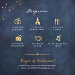 Stijlvolle klassieke donkerblauwe trouwkaart We Do met goud 2