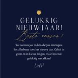 Stijlvolle nieuwjaarskaart foto sterrenstof oliebol goud 3