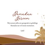 Stijlvolle ramadan kaart landschap palmbomen halve maan goud 3