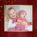 Stijlvolle vierkante rode kerstkaart eigen foto's en goud 2