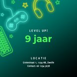 Stoere uitnodiging game feestje met neon illustraties 2