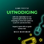 Stoere uitnodiging game feestje met neon illustraties 3