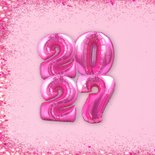 Trendy roze nieuwjaarskaart met glitters en groot jaartal 2
