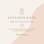 Trendy save the date kaart in aardetinten met foto en boog 3