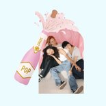 Trendy uitnodiging met roze champagnefles 2