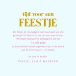 Trendy uitnodiging met roze champagnefles 3