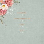 Trouwkaart dahlia en herfstanemoon op groen fluweel 2
