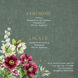Trouwkaart helleborus bloemen op groen fluweel 2