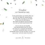 Trouwkaart hip blaadjes eco stijlvol typografisch groen 3