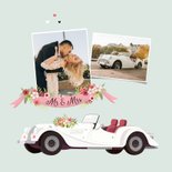 Trouwkaart just married pas getrouwd vintage oldtimer  2