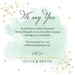 Trouwkaart mintgroen waterverf confetti goudlook 3