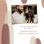 Trouwkaart naturel waterverf met koperkleurige spettertjes 2