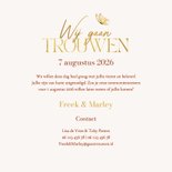 Trouwkaart romantisch bloemen zomer vlinders goud hartjes 3