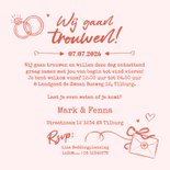 Trouwkaart roze doodle tijdlijn romantisch illustraties Achterkant
