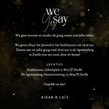 Trouwkaart we say yes zwart en goud met hartjes en waterverf 3