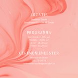 Trouwkaartje uitnodiging satijn roze met grote namen goud 2