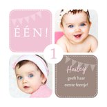 Uitnodiging 1 jaar meisje grafisch met foto's 2