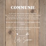 Uitnodiging communie jongen foto stoer houtprint slinger 3