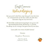 Uitnodiging communie mandarijnen citrus hip goud hartjes 3