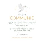 Uitnodiging communiefeest waterverf groen duif takjes foto 3