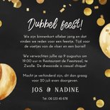Uitnodiging dubbel feest gouden ballonnen confetti antraciet 3