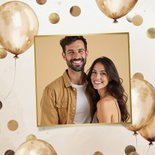 Uitnodiging dubbel feest met ballonnen en confetti brons 2