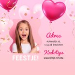 Uitnodiging eigen foto met confetti en hartjes 3d ballonnen 2