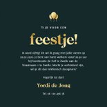 Uitnodiging feestje donkergroen met goudfolie ballonnen 3