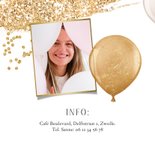 Uitnodiging glitter glamour goud foto ballonnen thema 2