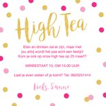 Uitnodiging High Tea confetti goud roze 3