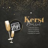 Uitnodiging kerstborrel krijtbord goud champagne kerst ster 2