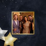 Uitnodiging kerstborrel met sterren donkerblauw met goud 2