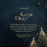 Uitnodiging kerstdiner blauw met gouden kerstbomen en logo 3