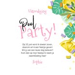 Uitnodiging kinderfeest ‘Pool Party’ tropisch flamingo 3