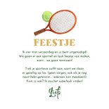 Uitnodiging kinderfeestje tennis ballonnen confetti 3