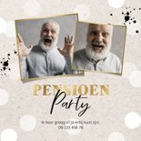 Uitnodiging pensioensfeest 'Celebrate life' goud en confetti 2
