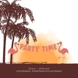 Uitnodiging strandfeest palmbomen flamingo en slingers 2