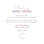 Uitnodiging sweet sixteen paarse ruitjes boogje maan sterren 3