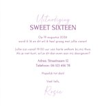 Uitnodiging sweet sixteen paarse ruitjes boogje maan sterren 3