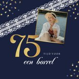 Uitnodiging verjaardag 75 jaar kant confetti foto's goud 2