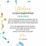 Uitnodiging verjaardag ballonnen confetti krijt foto 13 jaar 3