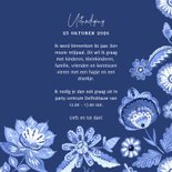 Uitnodiging verjaardag Delfts blauw bloemenkader 3