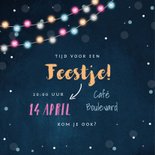 Uitnodiging verjaardag feestelijk lichtslinger confetti foto 2