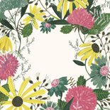 Uitnodiging verjaardagsfeestje botanisch bloemen en vogel Achterkant