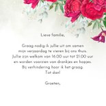 Uitnodigingskaart rode pioenrozen 75 jaar in hout 3