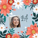 Vakantiekaart fleurig met bloemen hartjes en eigen foto 2