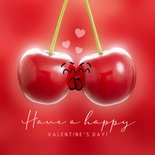 Valentijnskaart met kersen die verliefd tegen elkaar hangen 2