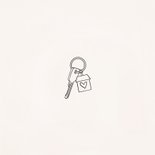 Verhuiskaart met lijntekening hand en sleutels new home Achterkant