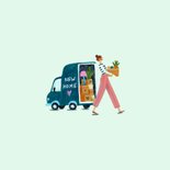 Verhuiskaart nieuw huis grote bloemen verhuiswagen  2