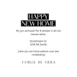 Verhuiskaartje happy new home wit met zwart en hartje 3